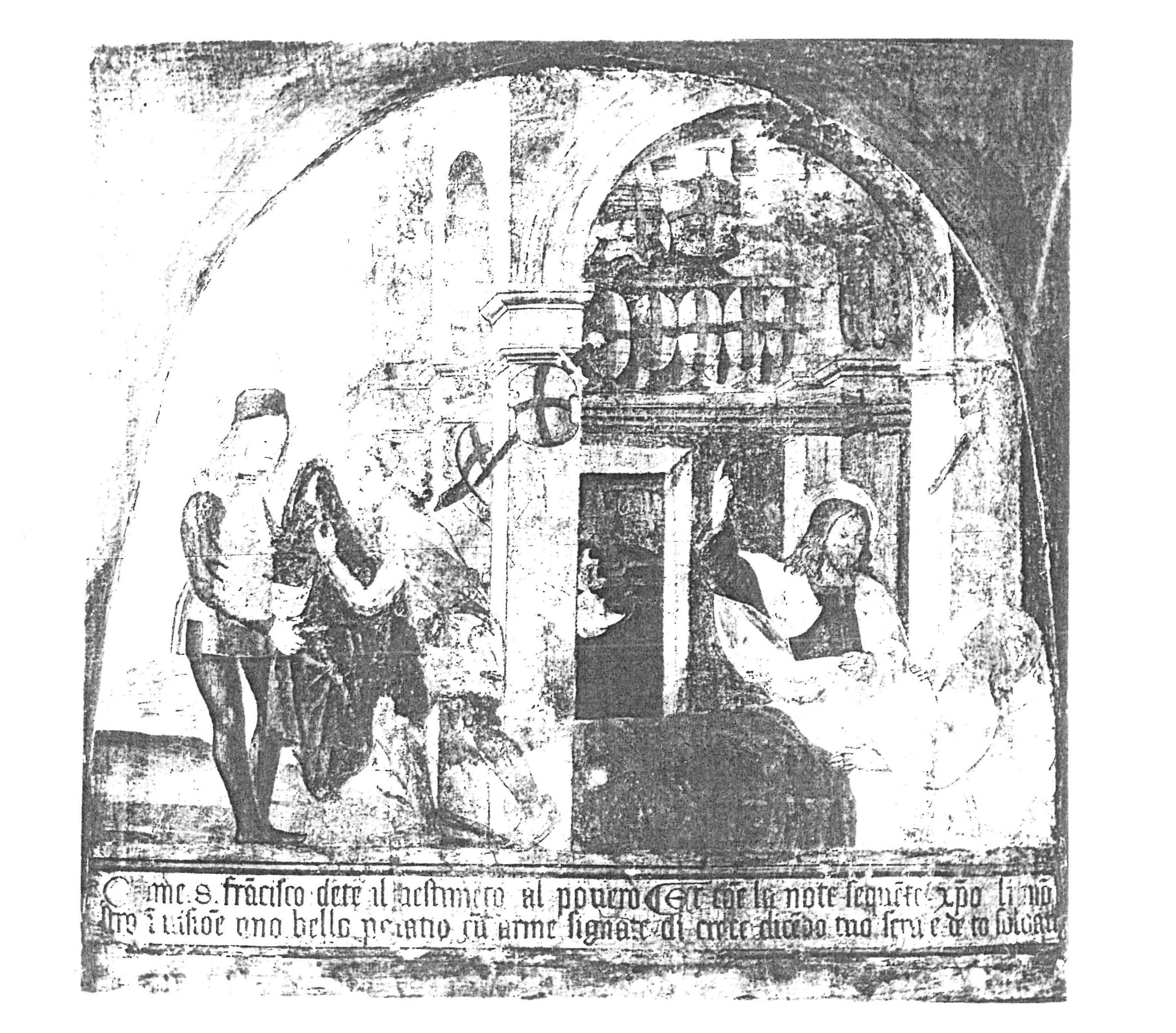 San Francesco cede la veste al povero (dipinto, opera isolata) di Jacopino de' Scipioni da Averara (attribuito) (fine/ inizio secc. XV/ XVI)