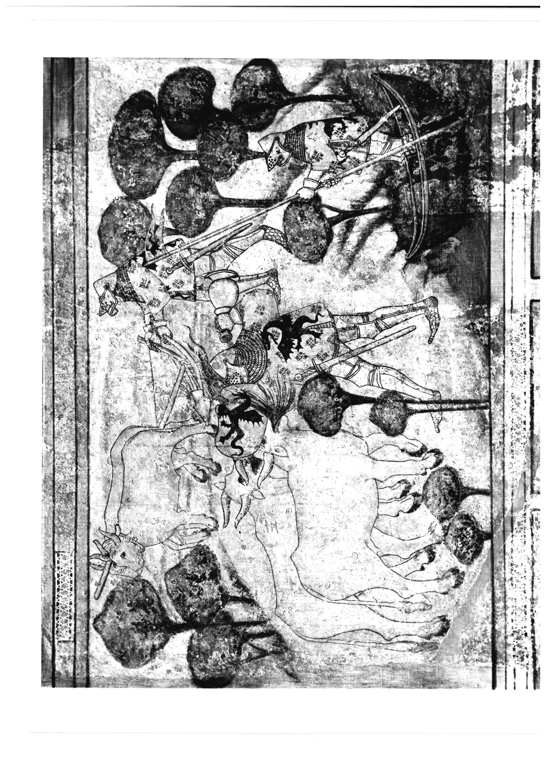 Guerrieri, buoi e barca (dipinto, opera isolata) - ambito bresciano (sec. XV)