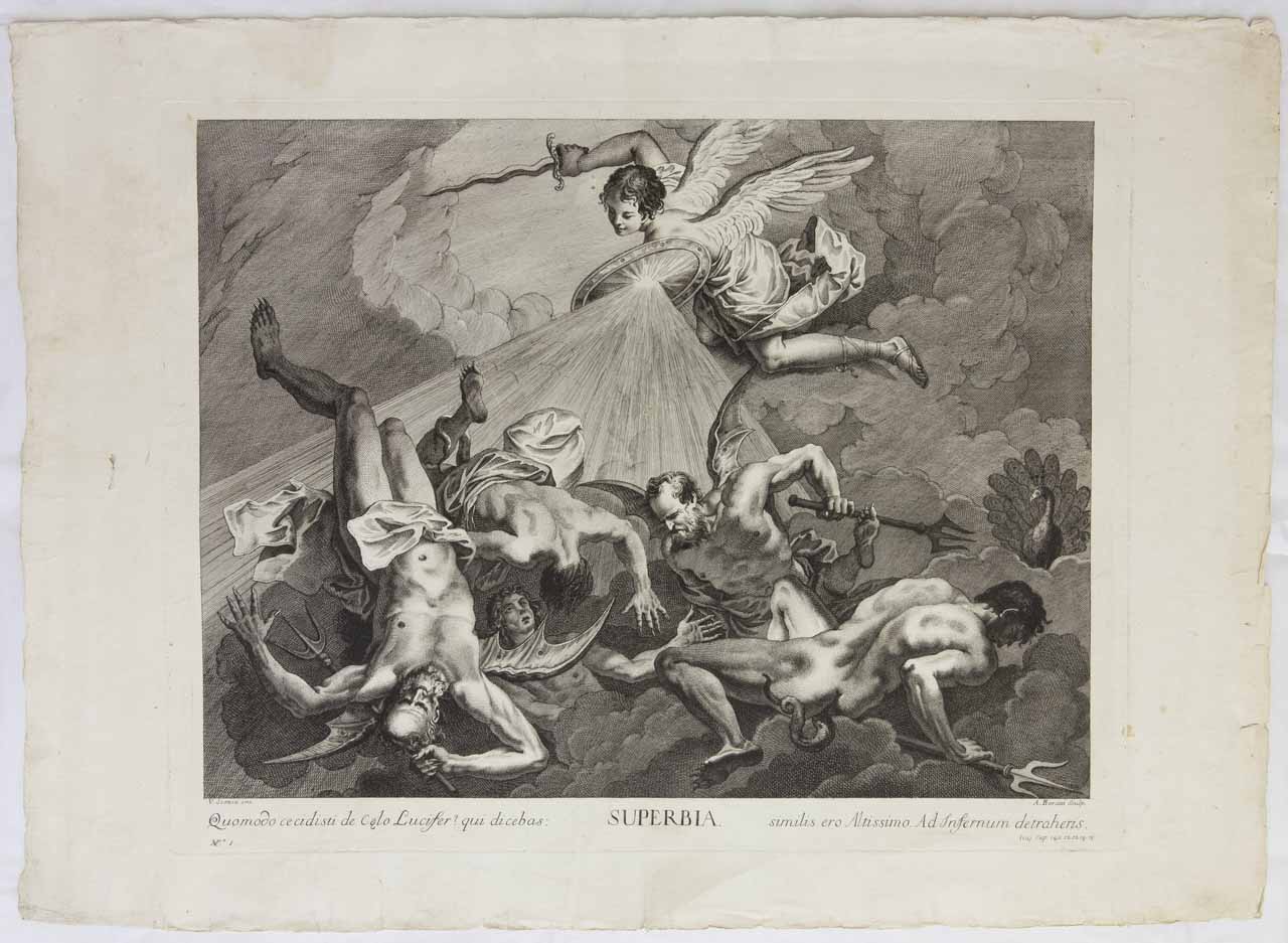 Caduta degli angeli ribelli (stampa) di Baratti Antonio, Scozia Vincenzo - ambito bellunese (sec. XVIII)