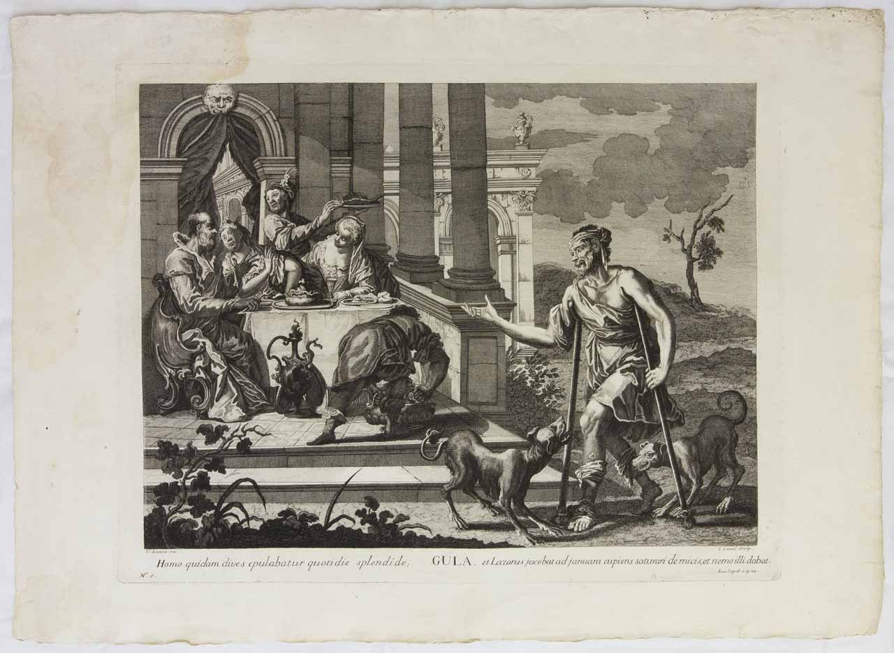 Lazzaro e il ricco Epulone (stampa) di Canali Gaetano, Scozia Vincenzo - ambito bellunese (sec. XVIII)