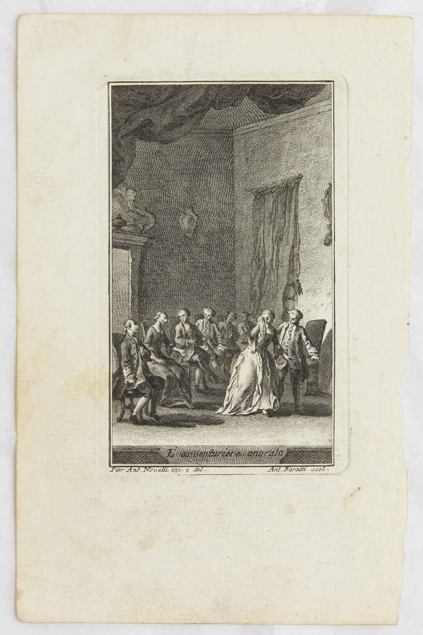 Illustrazione da L'avventuriero onorato di Carlo Goldoni (stampa) di Baratti Antonio, Novelli Pietro Antonio - ambito bellunese (sec. XVIII)