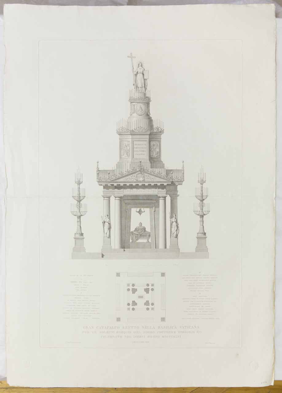 Monumento funebre di papa Gregorio XVI in San Pietro (stampa) di Fontana Giacomo, Vespignani Virginio - ambito italiano (sec. XIX)