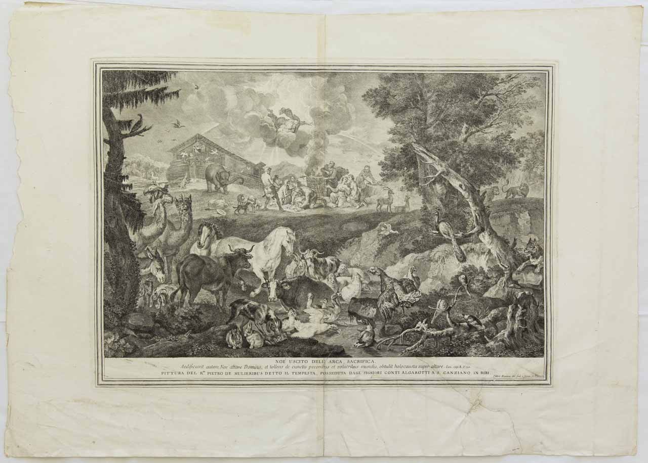 Sacrificio di Noè (stampa) di Monaco Pietro, Mulier Pieter il Giovane detto Cavalier Tempesta - ambito bellunese (sec. XVIII)