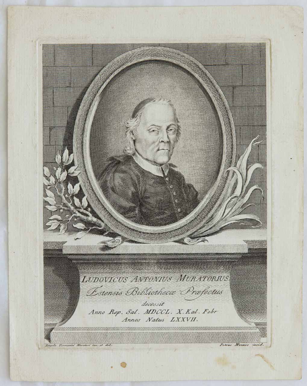 Ritratto di Ludovico Antonio Muratori (stampa) di Monaco Pietro, Termanini Muratori Angela - ambito bellunese (sec. XVIII)