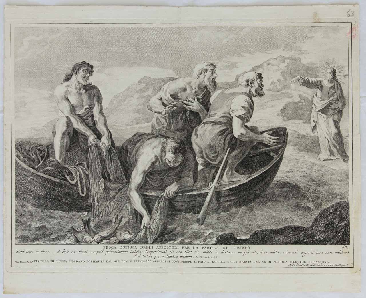 Pesca miracolosa (stampa) di Monaco Pietro, Giordano Luca - ambito bellunese (sec. XVIII)