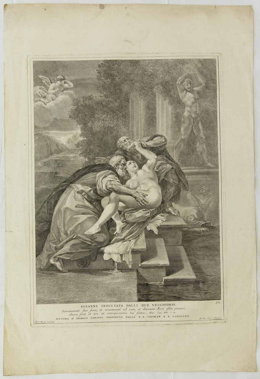 Susanna e i vecchioni (stampa) di Monaco Pietro, Carracci Annibale - ambito bellunese (sec. XVIII)