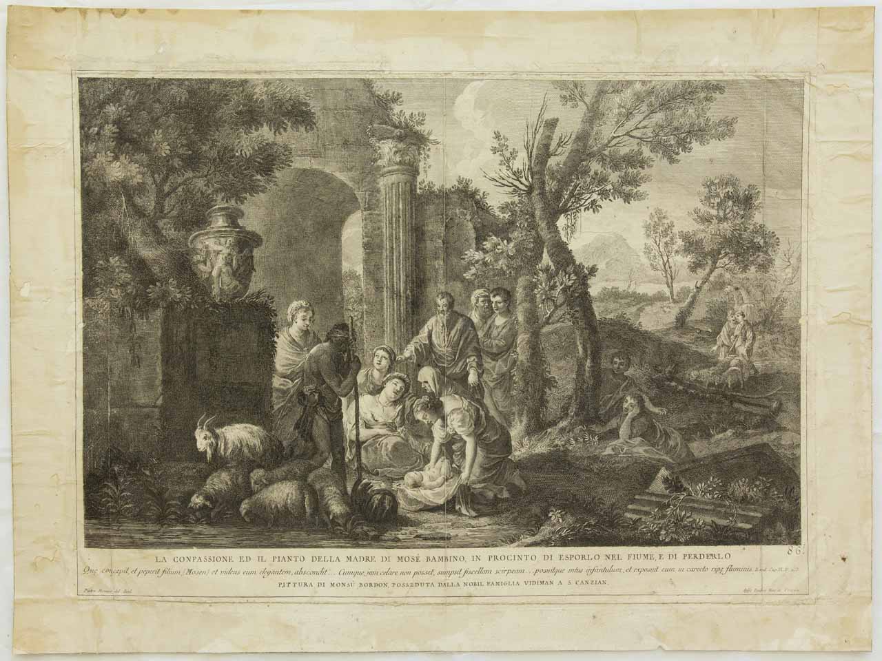 Mosè esposto (stampa) di Monaco Pietro, Bourdon Sebastien - ambito bellunese (sec. XVIII)