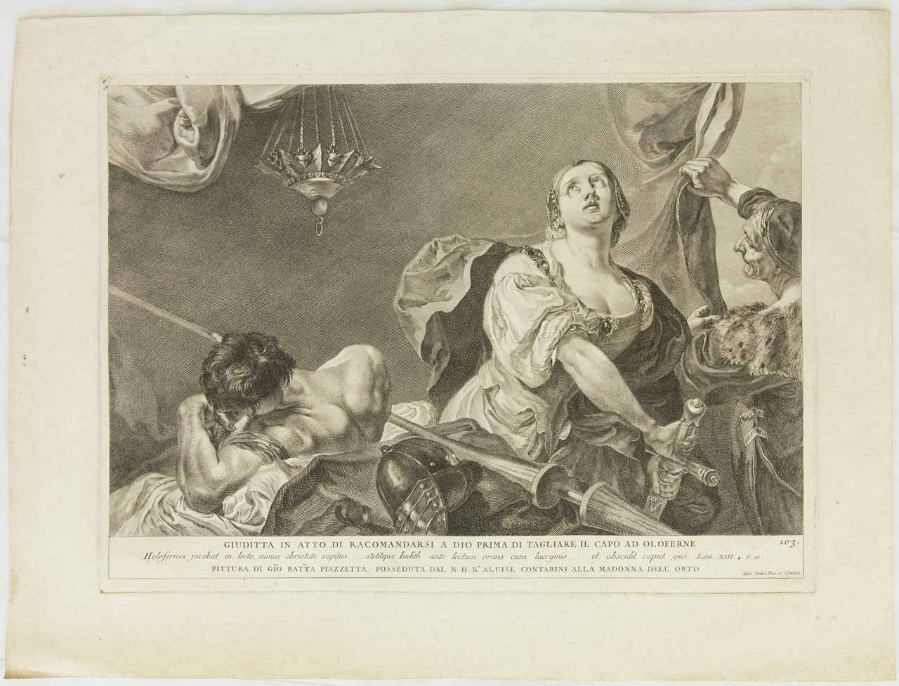 Giuditta e Oloferne (stampa) di Monaco Pietro, Piazzetta Giovanni Battista - ambito bellunese (sec. XVIII)