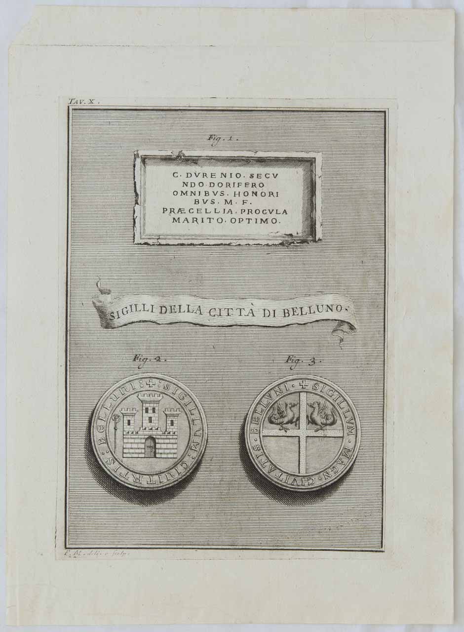 Sigilli della città di Belluno (stampa) di Monaco Francesco - ambito bellunese (sec. XVIII)