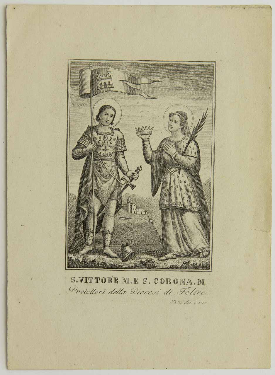 San Vittore e Santa Corona (stampa smarginata) di Nani Antonio - ambito bellunese (sec. XIX)