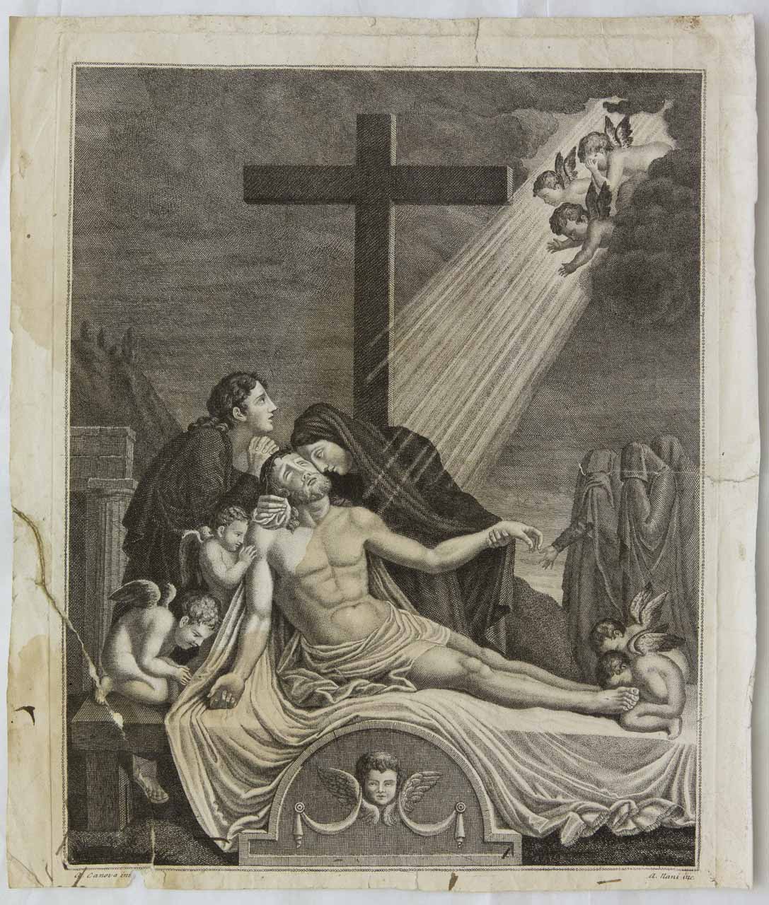 Deposizione di Cristo (stampa smarginata) di Nani Antonio, Canova Antonio - ambito bellunese (sec. XIX)