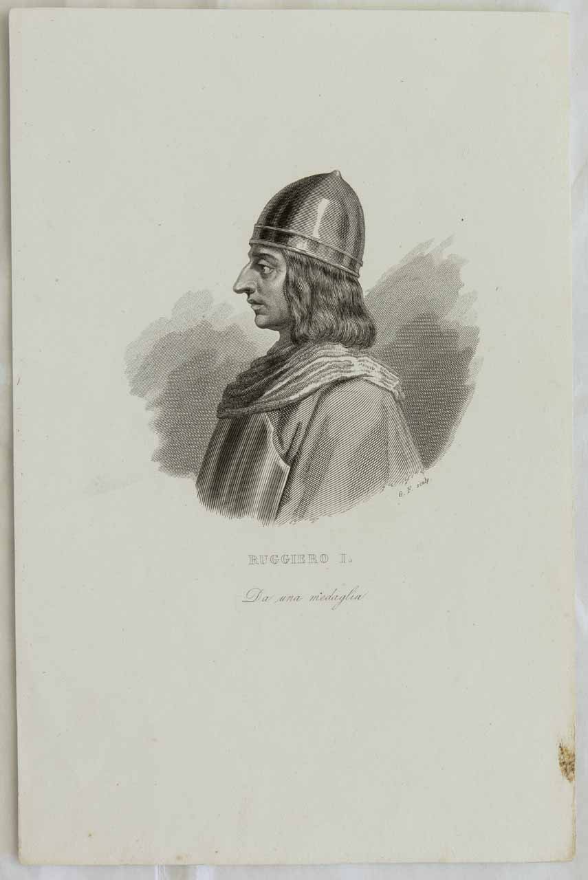 Ritratto di Ruggero I (stampa smarginata) di Fusinati Giuseppe - ambito lombardo (sec. XIX)