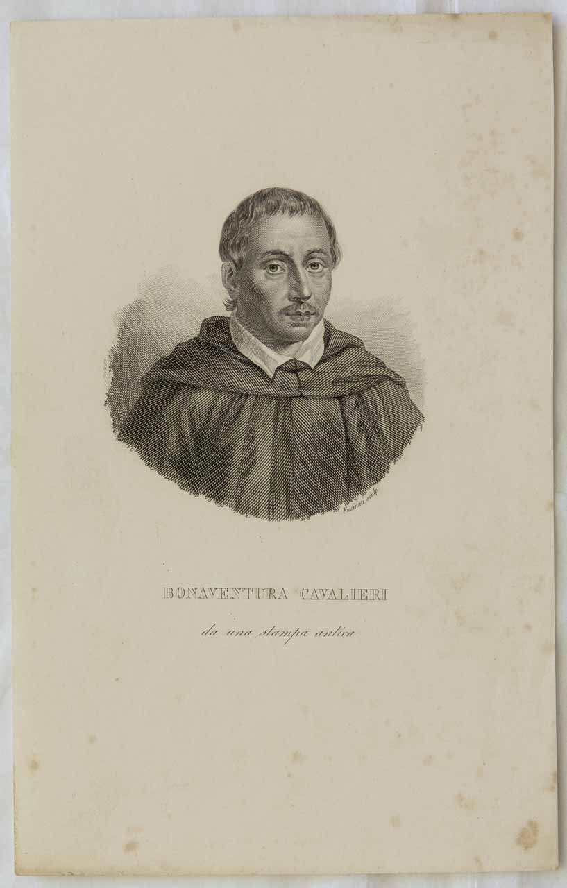 Ritratto di Bonaventura Cavalieri (stampa smarginata) di Fusinati Giuseppe - ambito lombardo (sec. XIX)