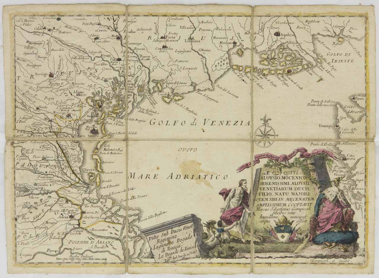 Mappa della costa veneta (stampa controfondata smarginata tagliata) di Giampiccoli Marco Sebastiano - ambito veneto (sec. XVIII)