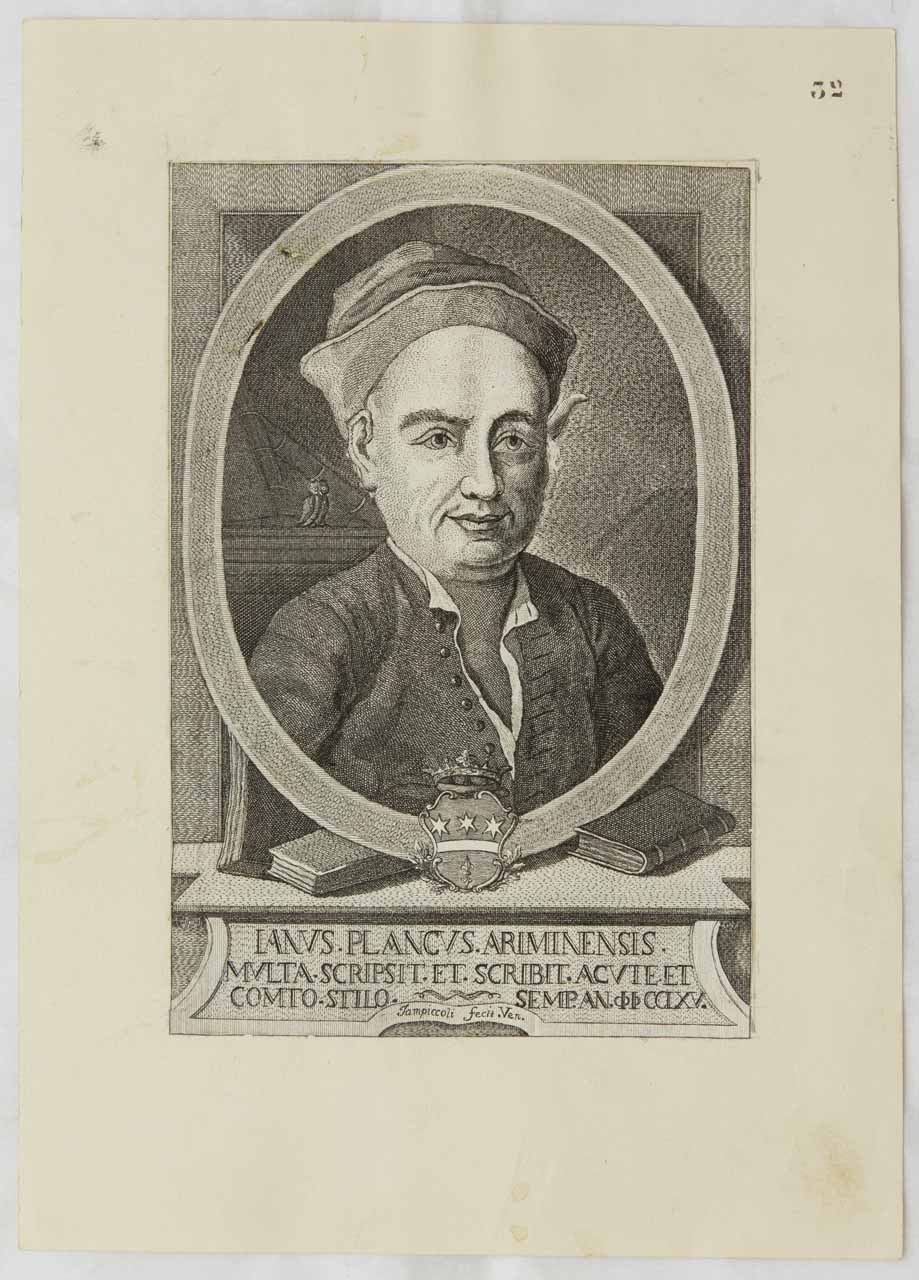 Ritratto di Giovanni Bianchi (Jano Planco) (stampa controfondata smarginata) di Giampiccoli Marco Sebastiano - ambito veneziano (sec. XVIII)