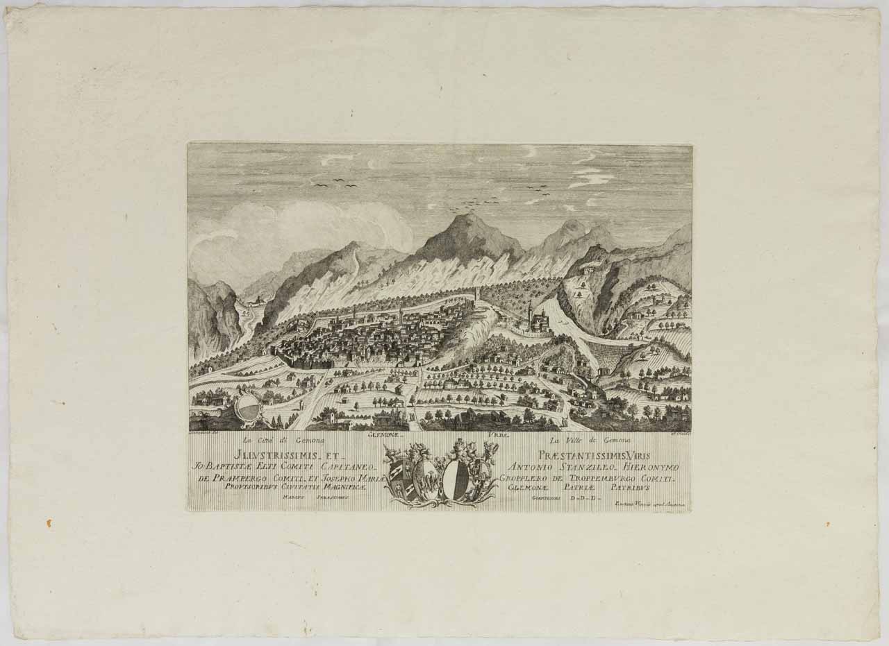 Veduta di Gemona (stampa) di Giampiccoli Marco Sebastiano - ambito veneziano (sec. XVIII)