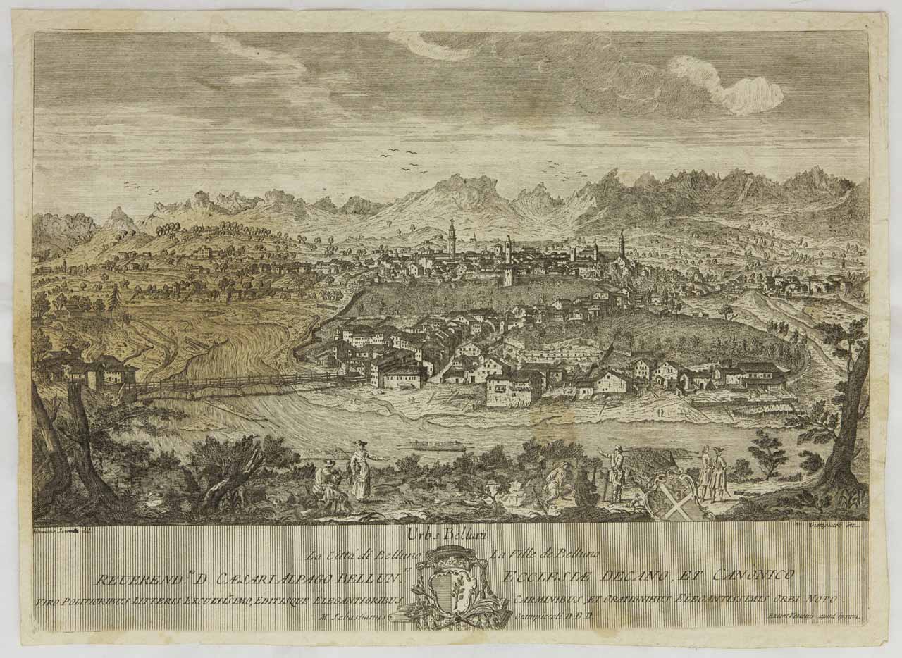 Veduta di Belluno (stampa) di Giampiccoli Marco Sebastiano, De Joinville Henri - ambito veneziano (sec. XVIII)