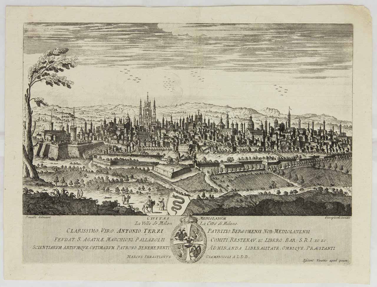 Veduta di Milano (stampa) di Giampiccoli Marco Sebastiano, De Joinville Henri - ambito veneziano (sec. XVIII)