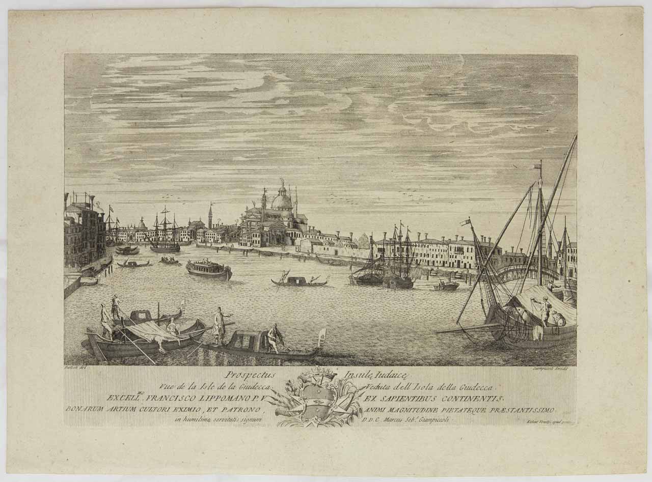 Isola della Giudecca (stampa tagliata) di Giampiccoli Marco Sebastiano, Battisti Antonio - ambito veneziano (sec. XVIII)