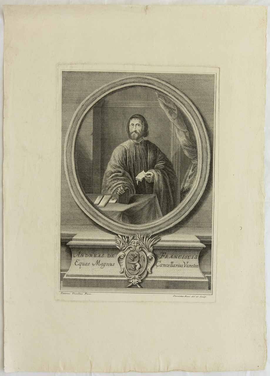 Ritratto di Andrea de' Franceschi (stampa) di Ricci Crescenzio, Vecellio Tiziano - ambito veneto (sec. XVIII)