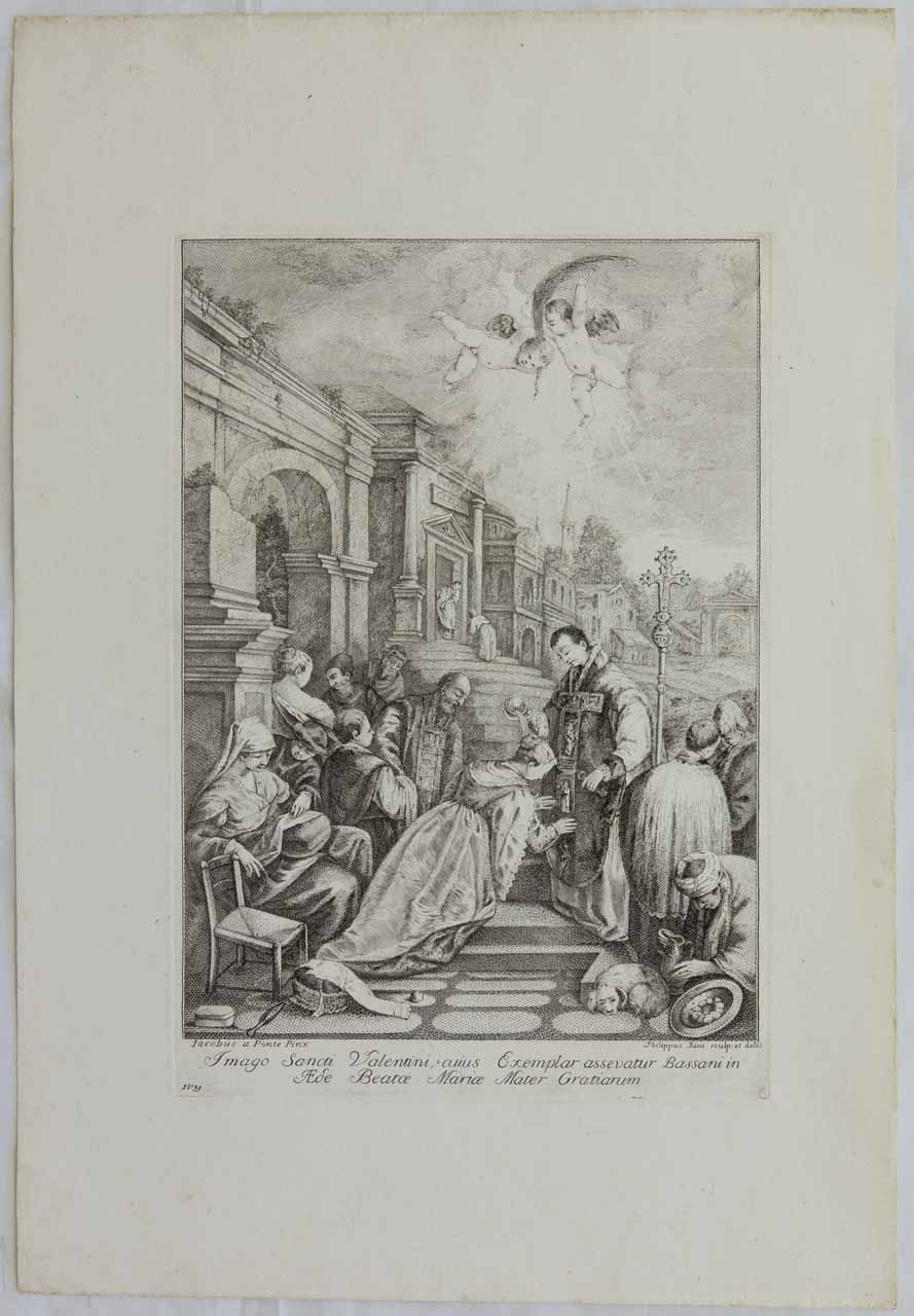 San Valentino battezza santa Lucilla (stampa) di Rizzi Filippo, Da Ponte Jacopo detto Jacopo Bassano - ambito veneto (sec. XVIII)
