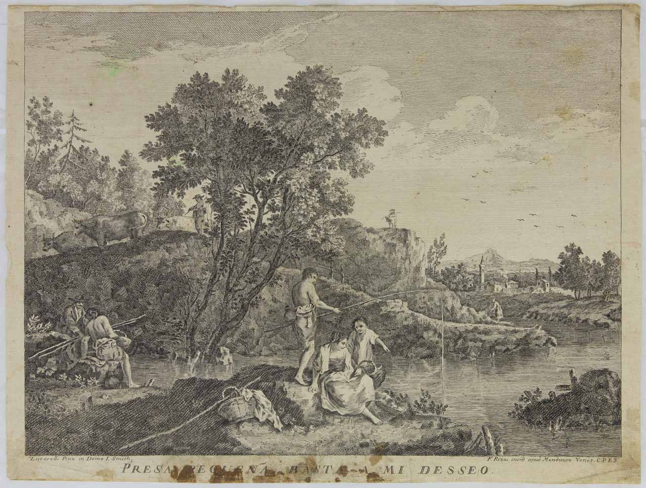 Paesaggio con pescatori (stampa smarginata, serie) di Rizzi Filippo, Zuccarelli Francesco - ambito veneziano (sec. XVIII)