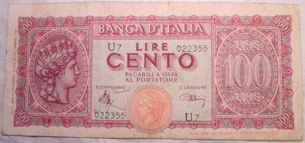 banconota - 100 Lire - Ambito italiano (SECOLI/ XX)
