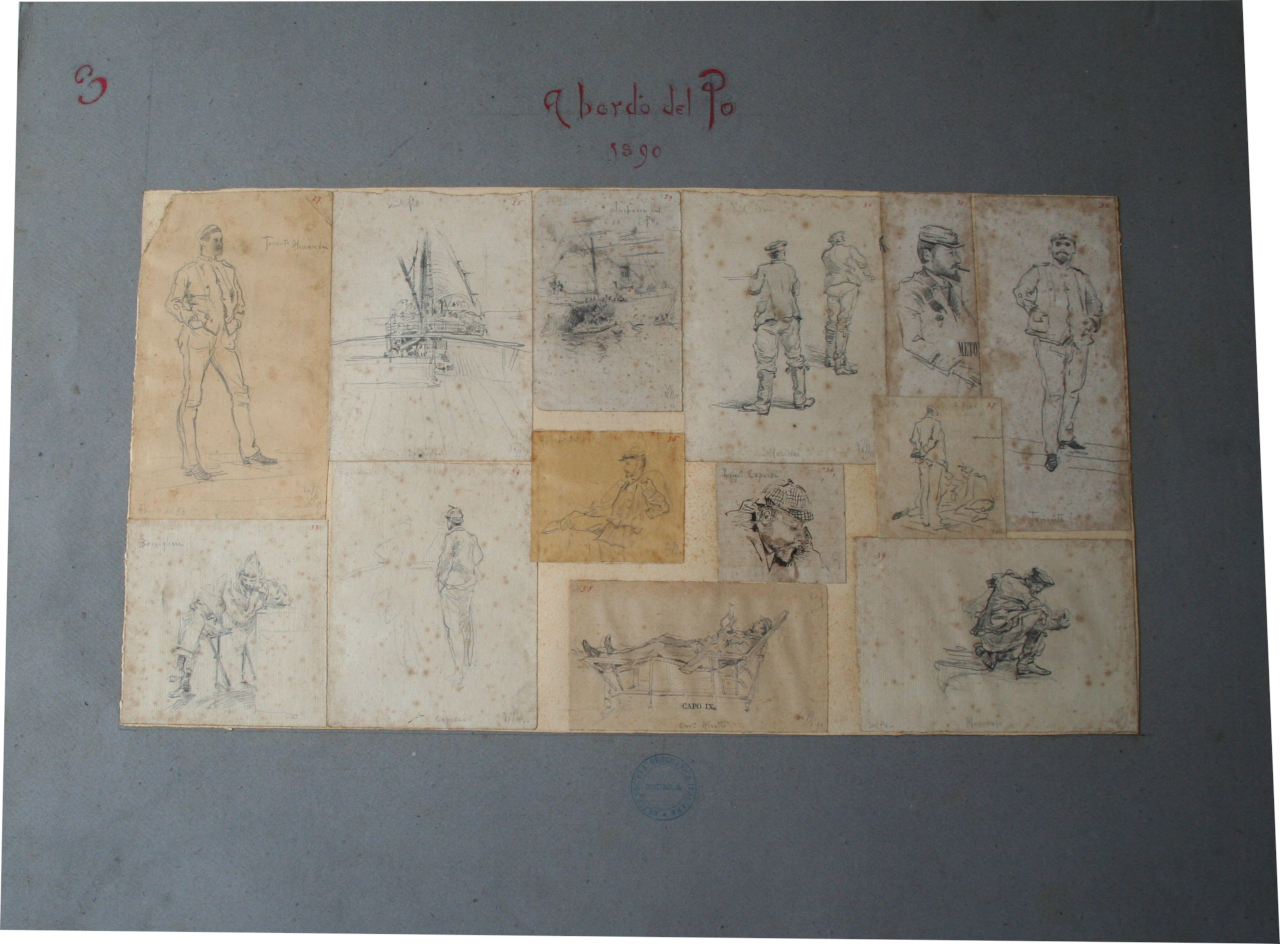 A bordo del Po 1890 (disegno, serie) di Augusto Valli (XIX secolo)