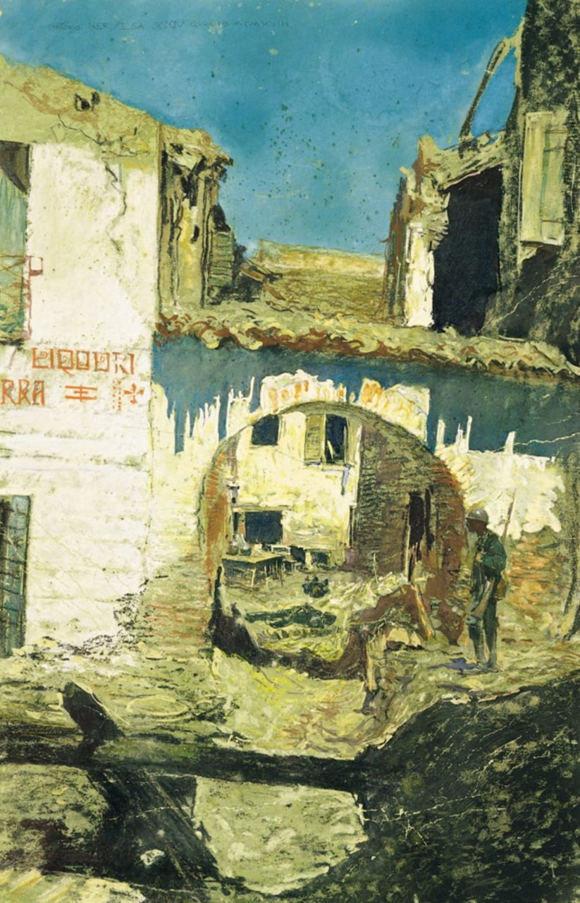 Nervesa, Le vie di Nervesa, Soldati a Nervesa (dipinto) di Sartorio Giulio Aristide (sec. XX)