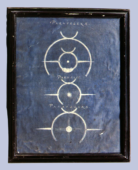 Disegni di un paraselenio e un parelio, Raffigurazione di fenomeni celesti (Tavola illustrata) di Eimmart, Maria Clara - ambito tedesco (fine XVII)