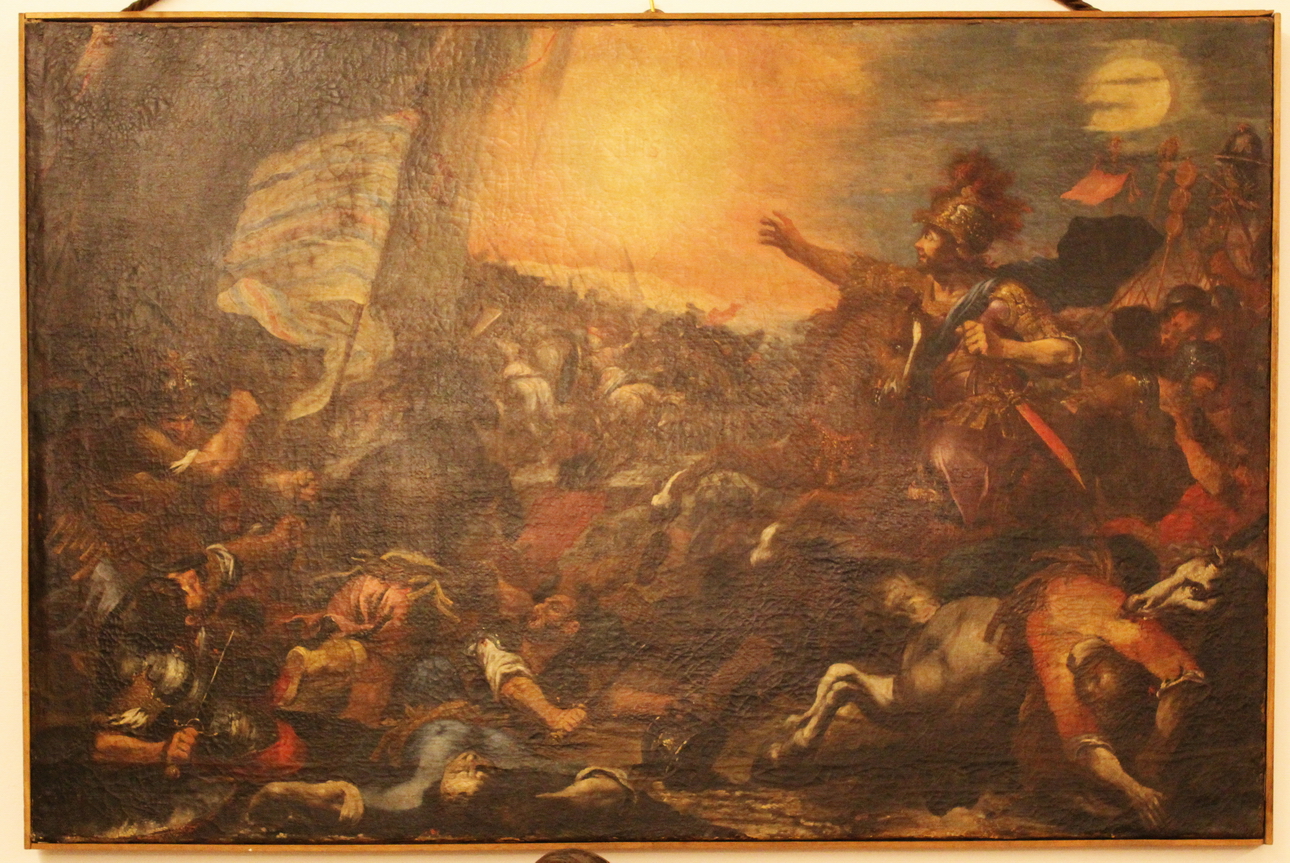 Giosué che ferma il sole, Caduta delle mura di Gerico (dipinto, opera isolata) di Carlone Giovanni Andrea (inizio sec. XVII)
