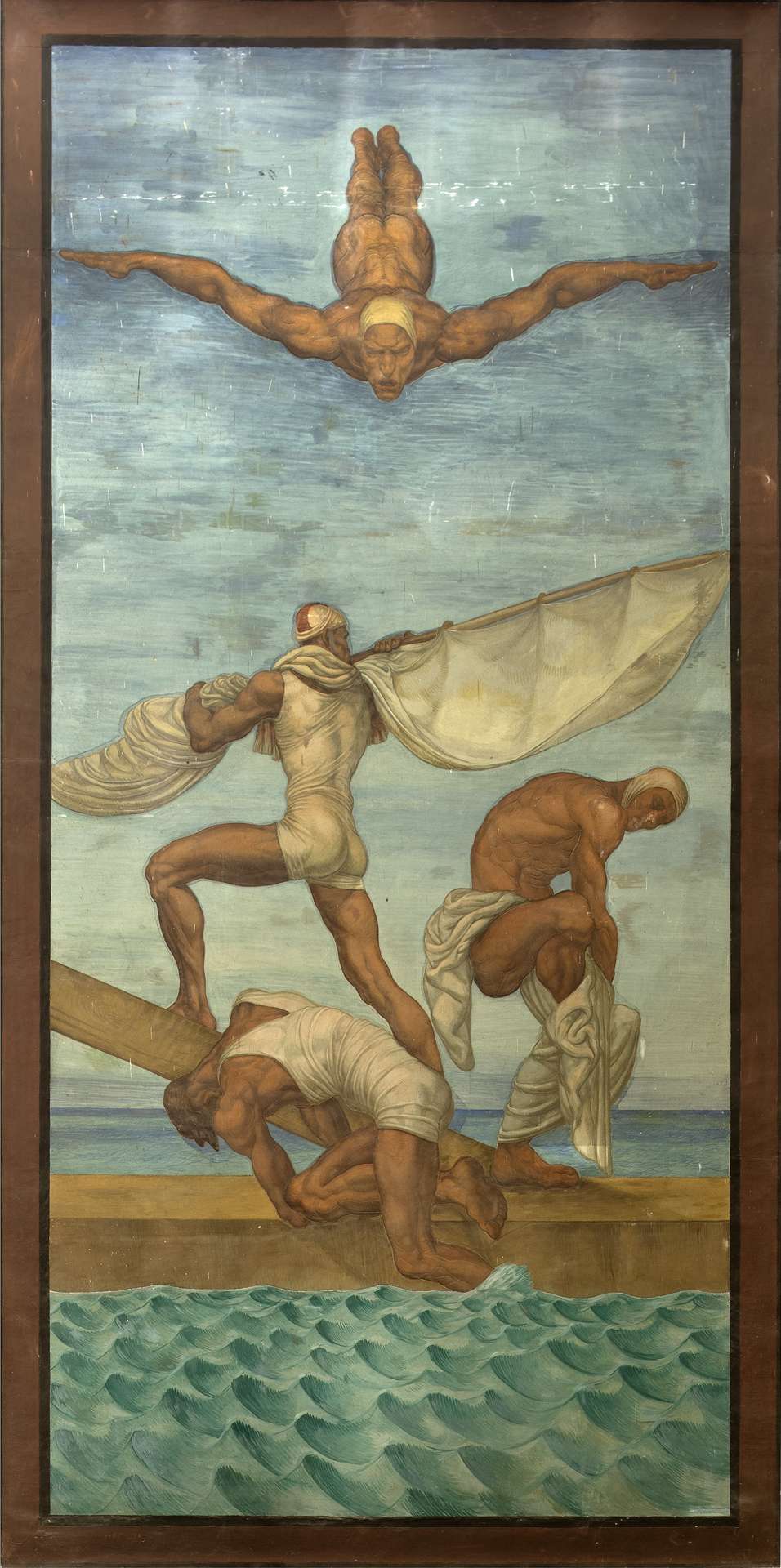 Il tuffo, tuffatore, velista, nuotatori (dipinto) di Dazzi Romano (e aiuti), Majoli Giovanni (attribuito) (sec. XX)