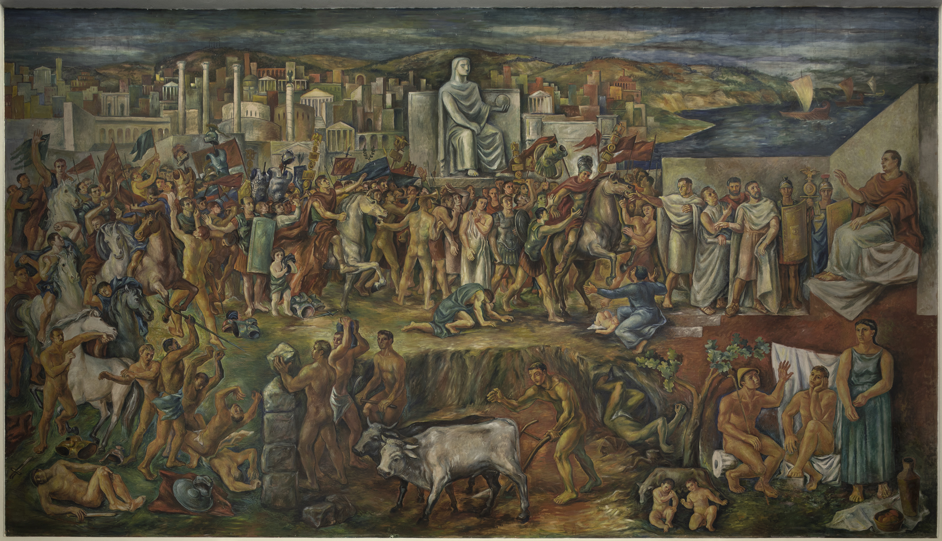Storia di Roma, I Primordi di Roma e l'Impero, episodi delle origini e della storia di Roma antica (dipinto) di Canevari Angelo (sec. XX)