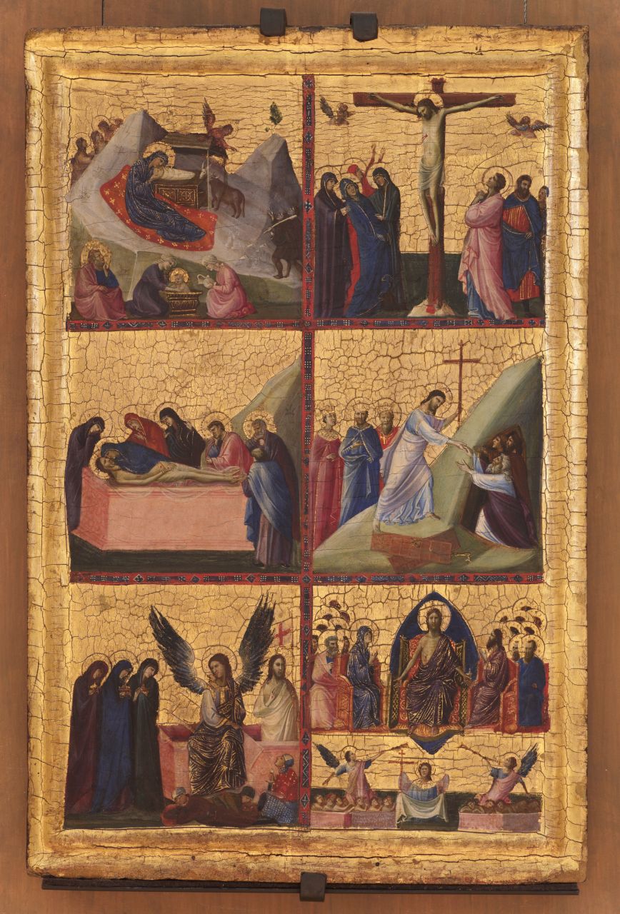 Storie di Cristo (Natività, Crocifissione, Deposizione, Discesa al Limbo, Resurrezione, Giudizio universale) (dipinto, opera isolata) di Giovanni da Rimini (attribuito) - ambito riminese (inizio XIV)