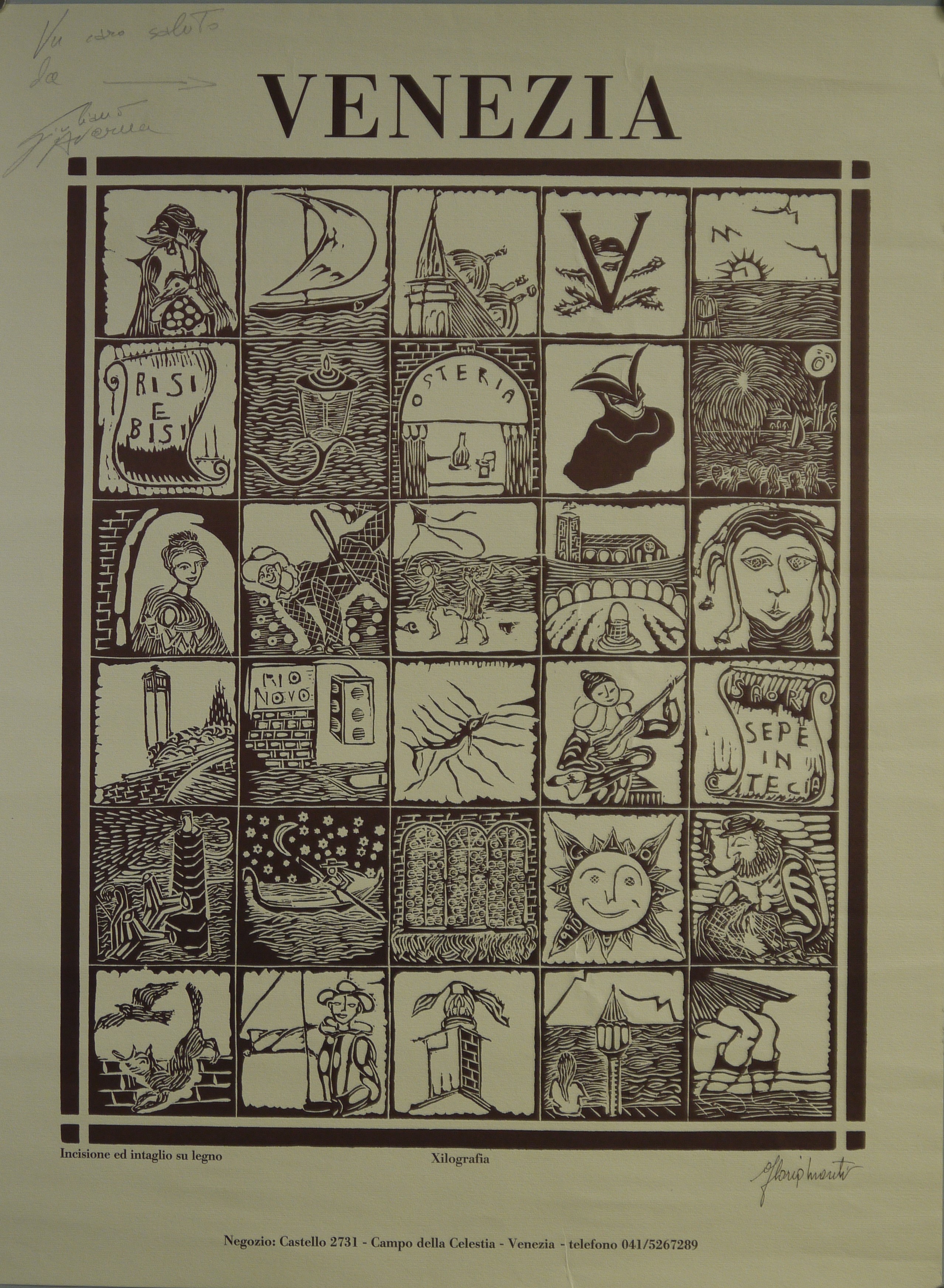 serie di trenta piccole xilografie a soggetto veneziano (manifesto) - ambito veneto (inizio XXI)