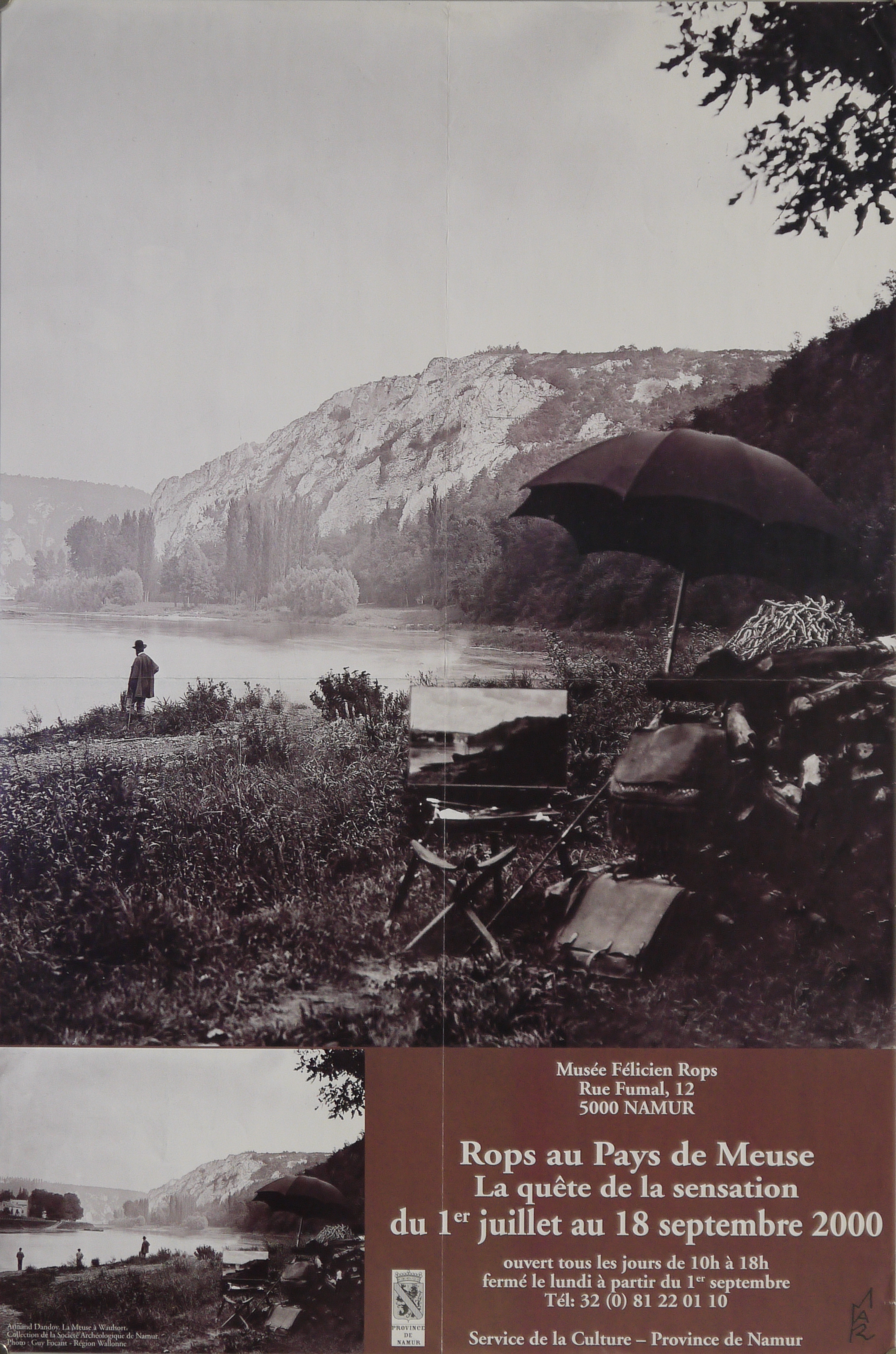 Intero e dettaglio di Armand Dandoy, " La Meuse à Waulsort" (manifesto) - ambito francese (fine XX)