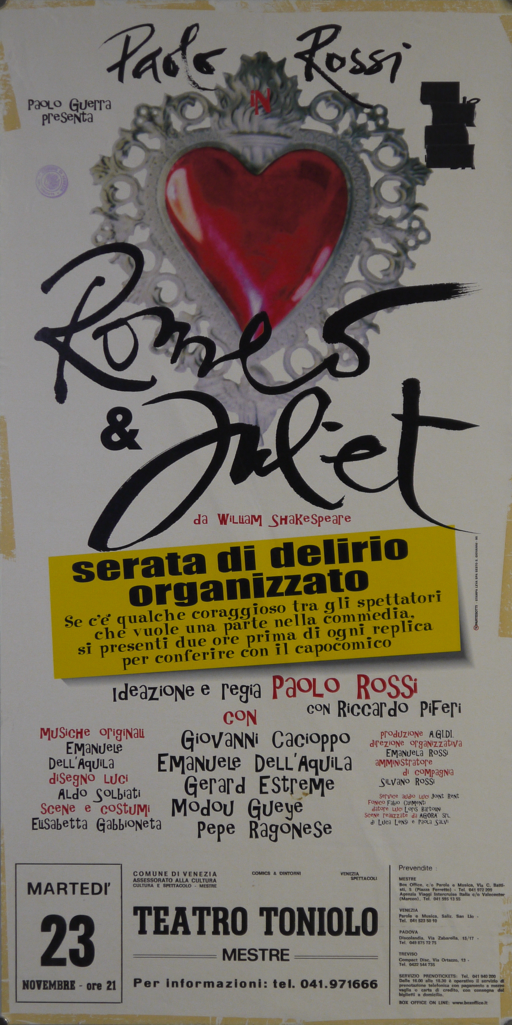 Iscrizioni e immagine di ex-voto a forma di cuore color rubino (locandina) di Partesotti Filippo - ambito emiliano (fine XX)