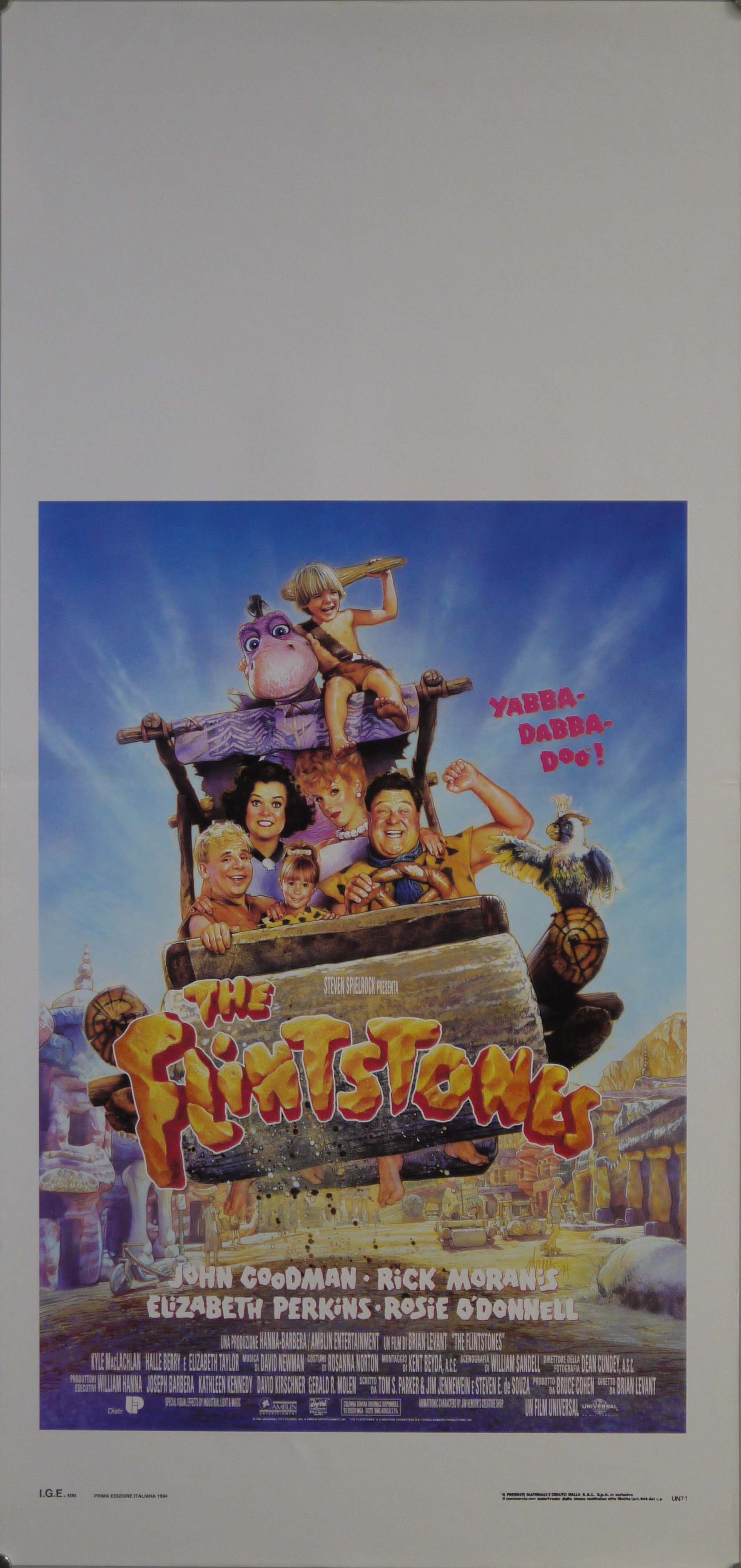 Le famiglie Flintstones e Rubble sulla Flintmobile in una strada di Bedrock (locandina) - ambito americano (fine XX)