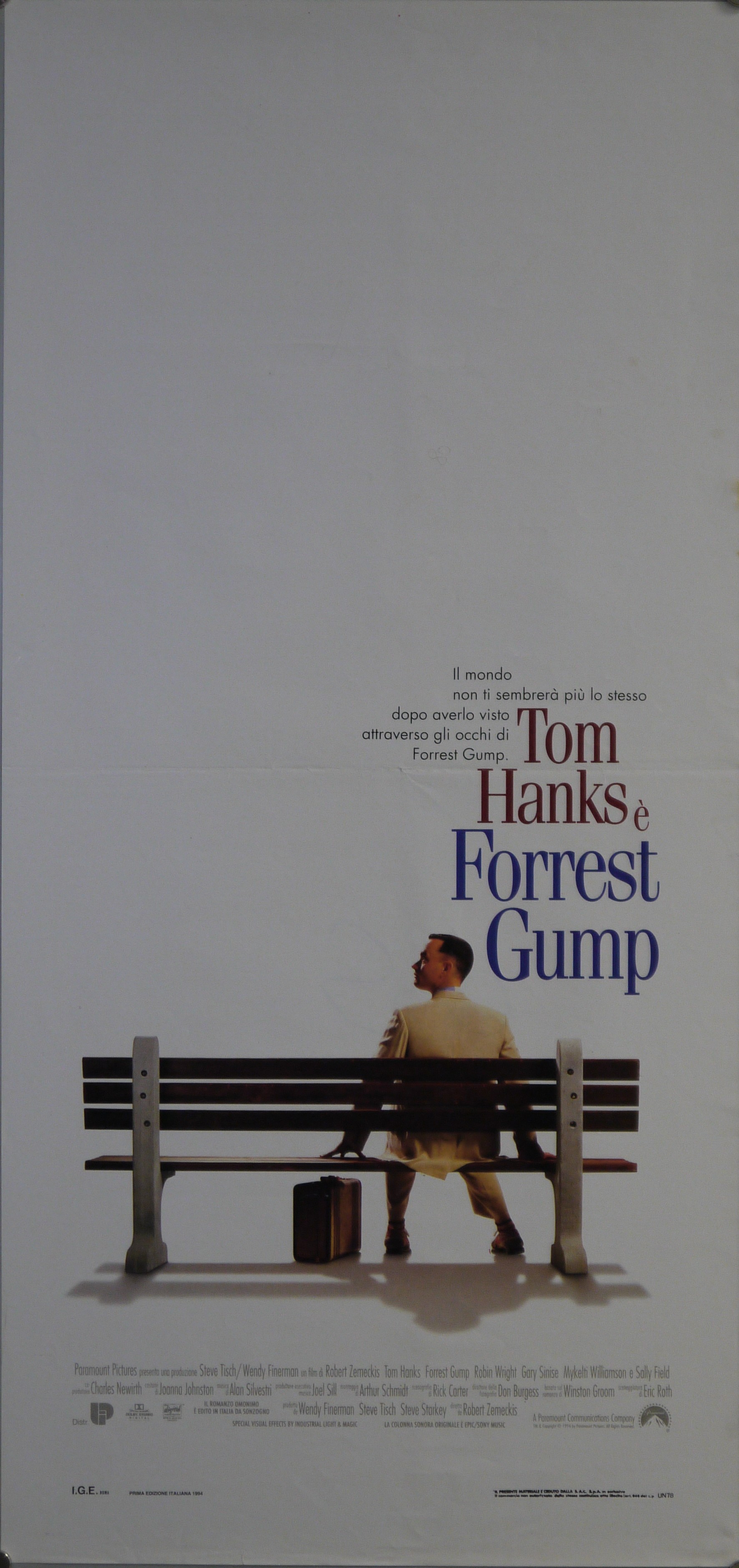 Forest Gump (Tom Hanks) seduto su una panchina (locandina) - ambito americano (fine XX)