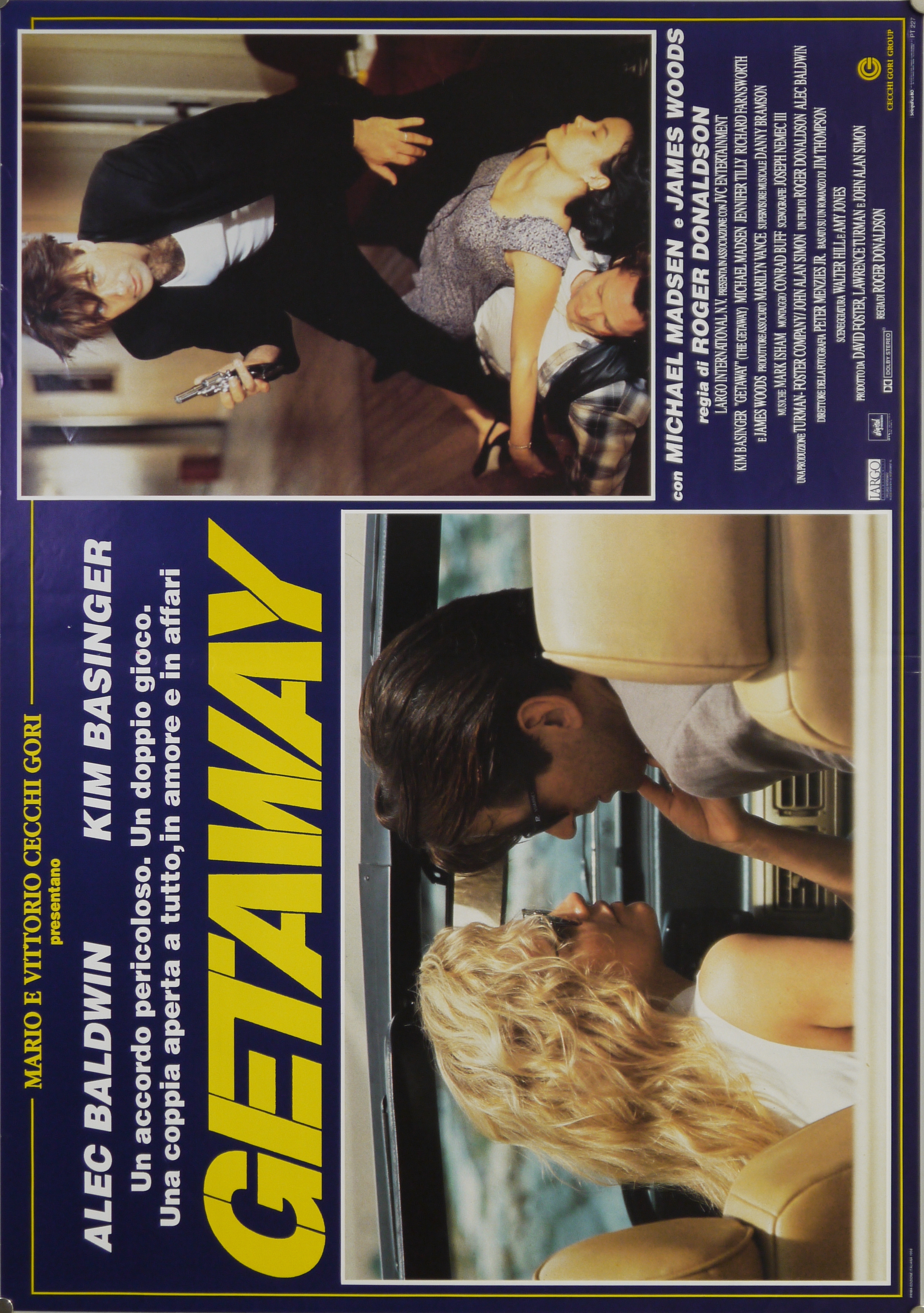 "Doc" McCoy (Alec Baldwin) in piedi con la pistola in mano sopra i corpi senza vita di Rudy (Michael Madsen) e Fran (Jennifer Tilly); "Doc" (Baldwin) e Carol McCoy (Kim Basinger) in auto decappottabile (manifesto) - ambito americano (fine XX)
