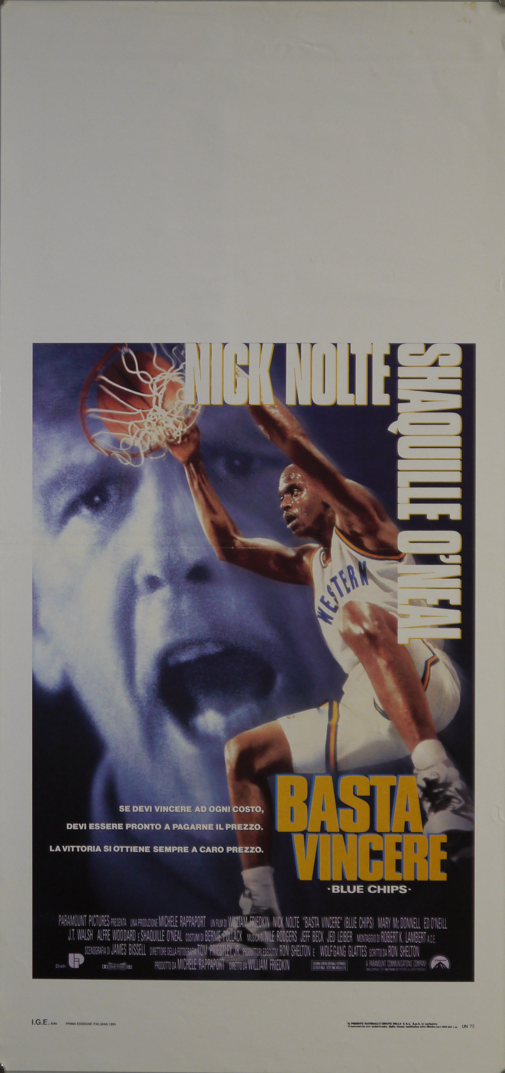 Neon Boudreaux (Shaquille O'Neal) a canestro; sullo sfondo ritratto a monocromo di Pete Belle (Nick Nolte) (locandina) - ambito americano (fine XX)