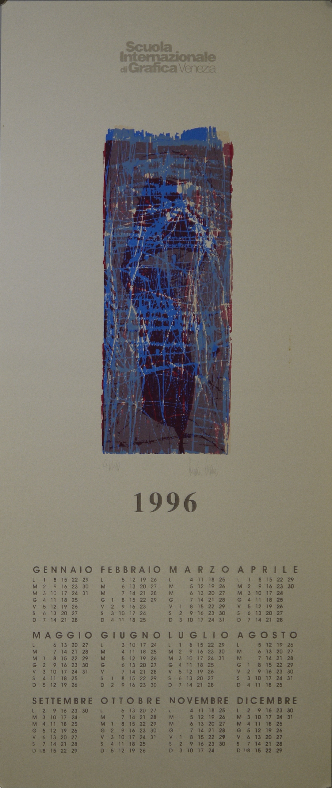 Calendario con litografia (stampa) - ambito veneto (fine XX)