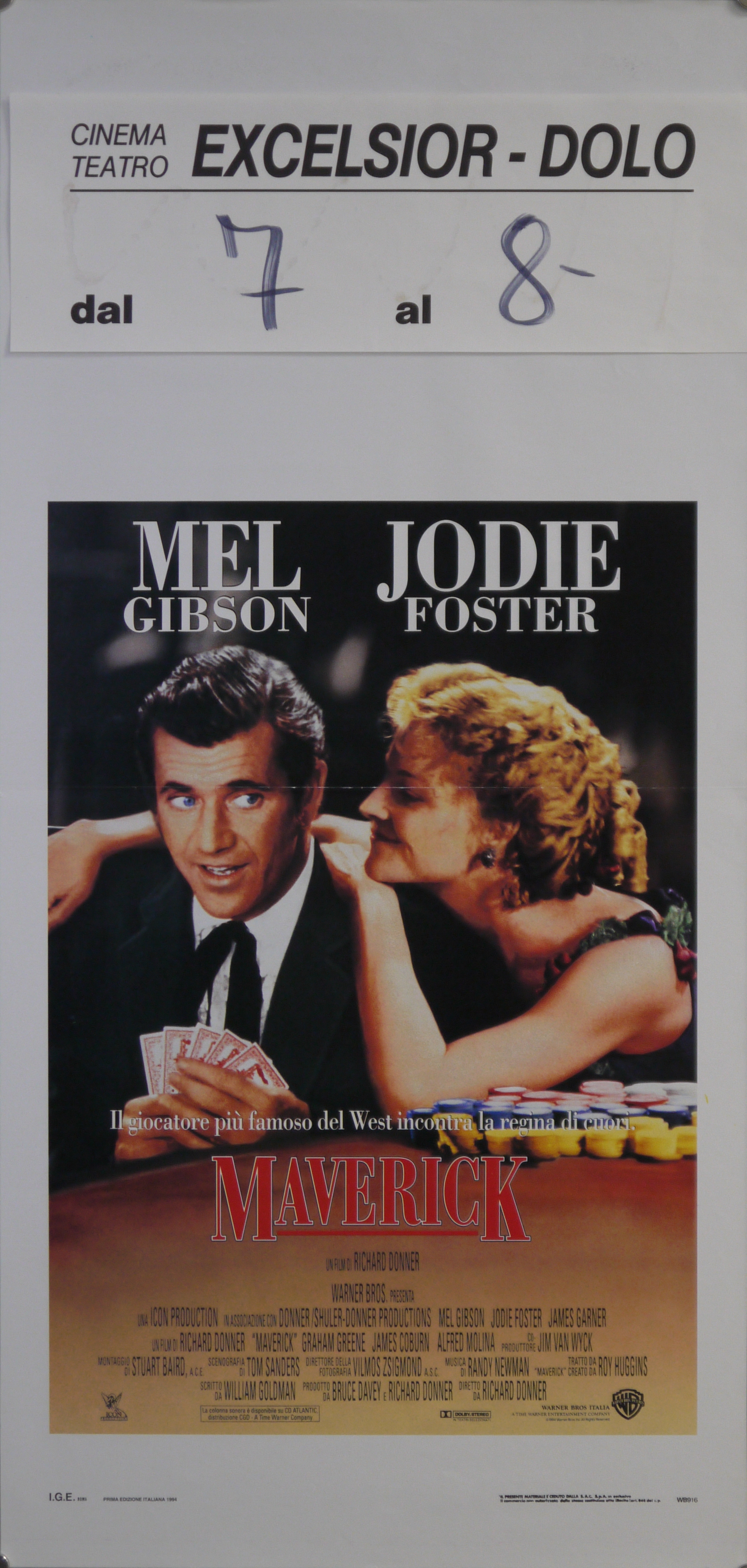 Maverick (Mel Gibson) e Mrs. Brandsford (Jodie Foster) al tavolo da gioco (locandina) - ambito americano (fine XX)