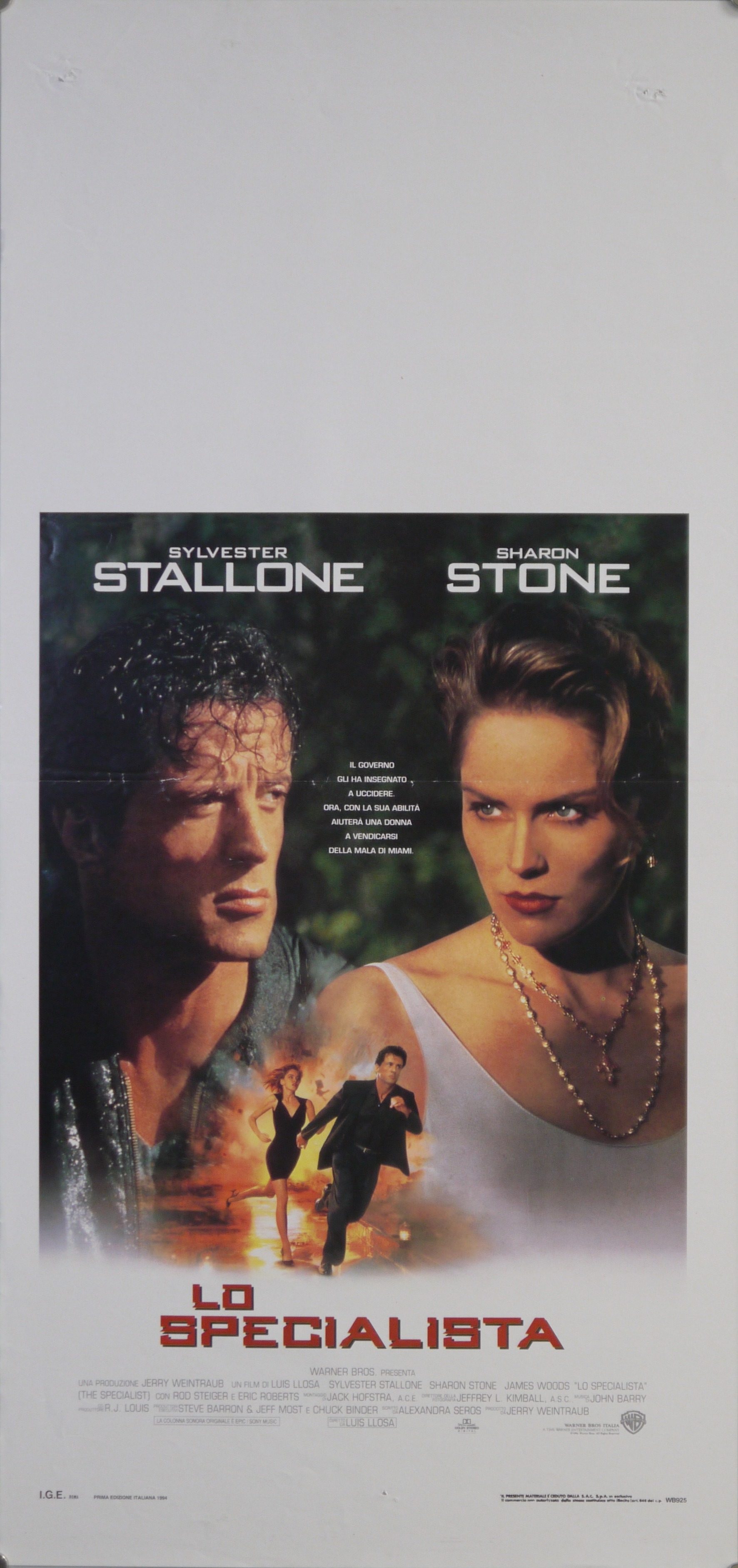 Ritratti di Ray Quick (Sylvester Stallone) e May Munro (Sharon Stone); in basso Ray Quick in fuga con May (locandina) - ambito americano (fine XX)