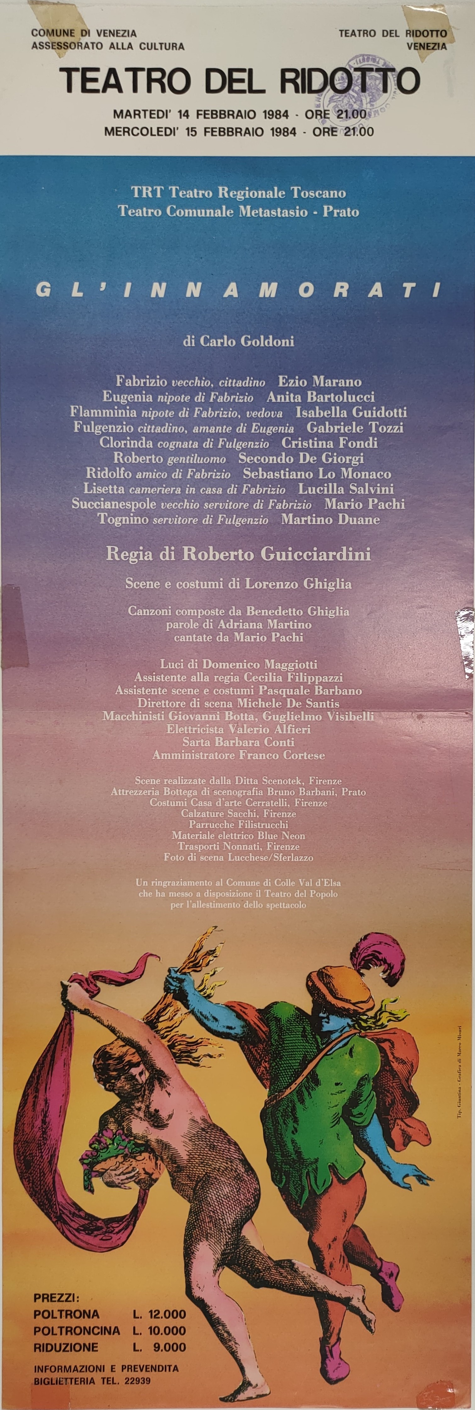 Un giovane uomo trattiene per i capelli una giovane donna nuda, raffigurata con una canestra di fiori in mano (locandina) - ambito veneto (ultimo quarto XX)