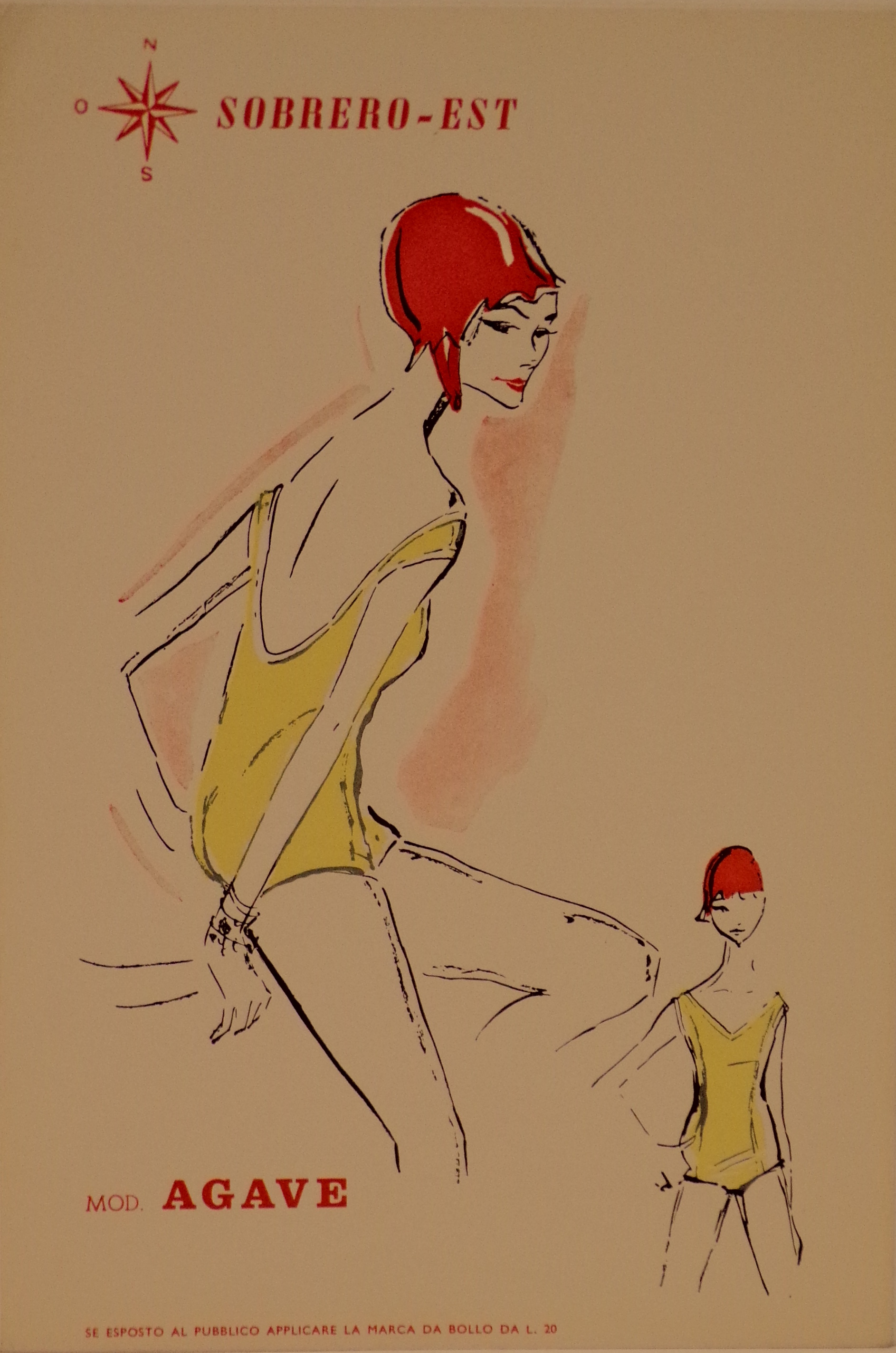 Figurino di moda rappresentante il modello di costume Agave (locandina) - ambito piemontese (metà XX)