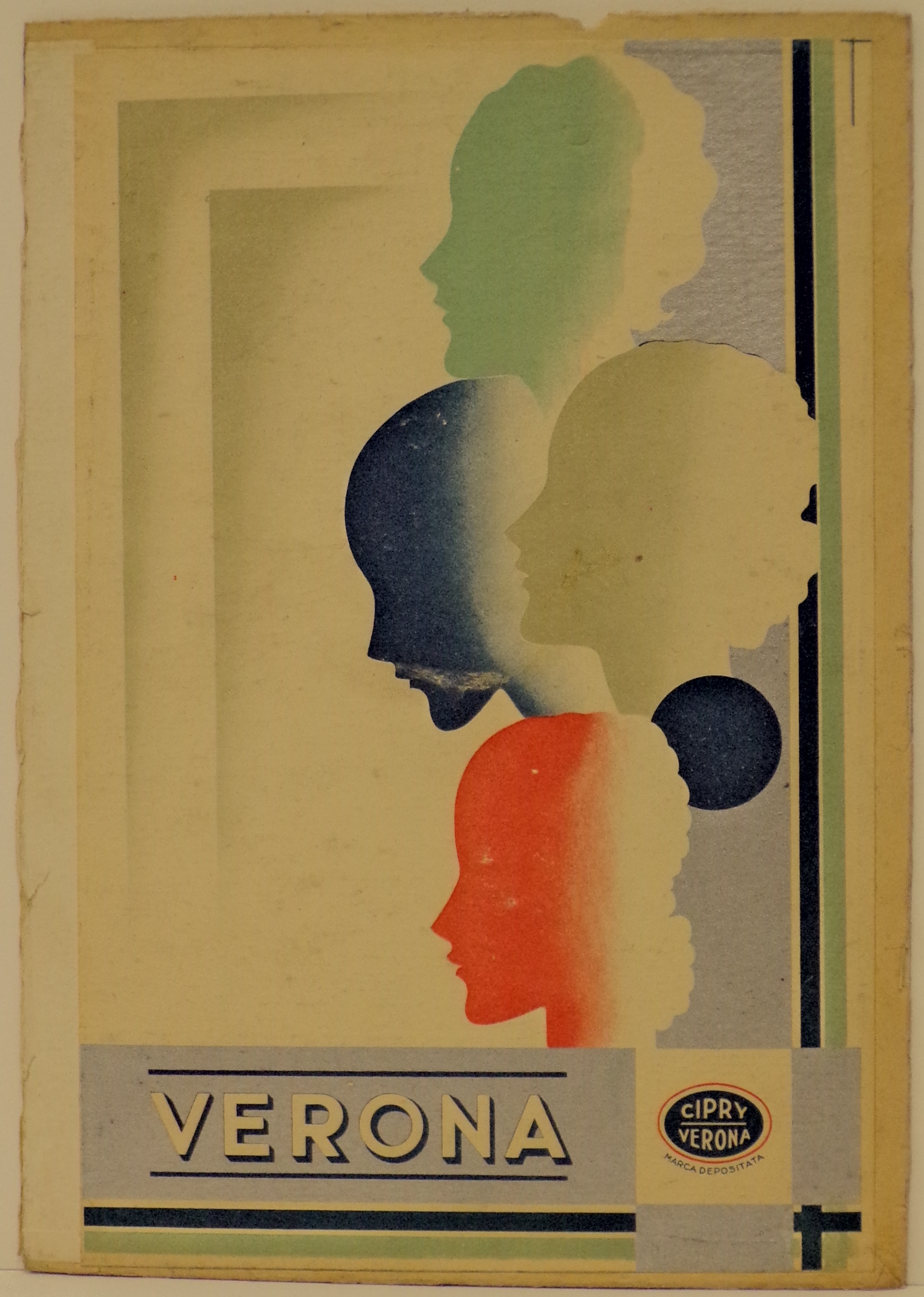 Recto: shilouettes di teste femminili colorate di profilo. Verso: figura femminile a mezzobusto abbigliata all'antica (locandina) - ambito milanese (secondo quarto XX)