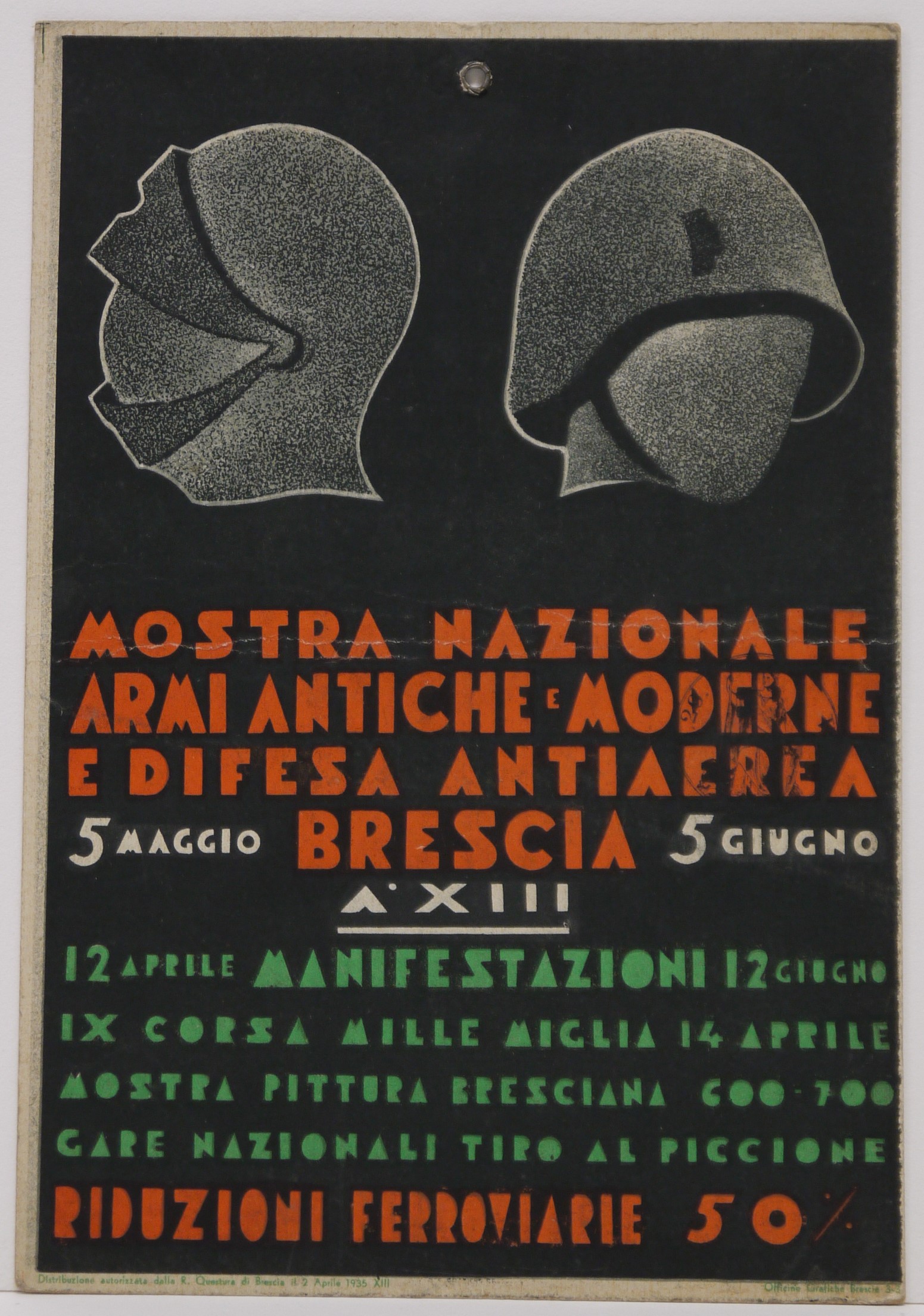 Grande andatura, fantino a cavallo esegue il salto dell'ostacolo denominato "fence grande" (locandina) di De Finetti Gino - ambito triestino (XX)