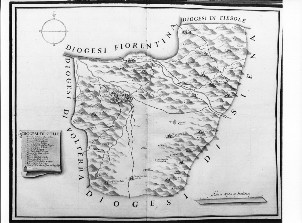 Diogesi di Colle, carta geografica della diocesi di Colle Valdelsa (cabreo) - ambito toscano (metà XVIII)