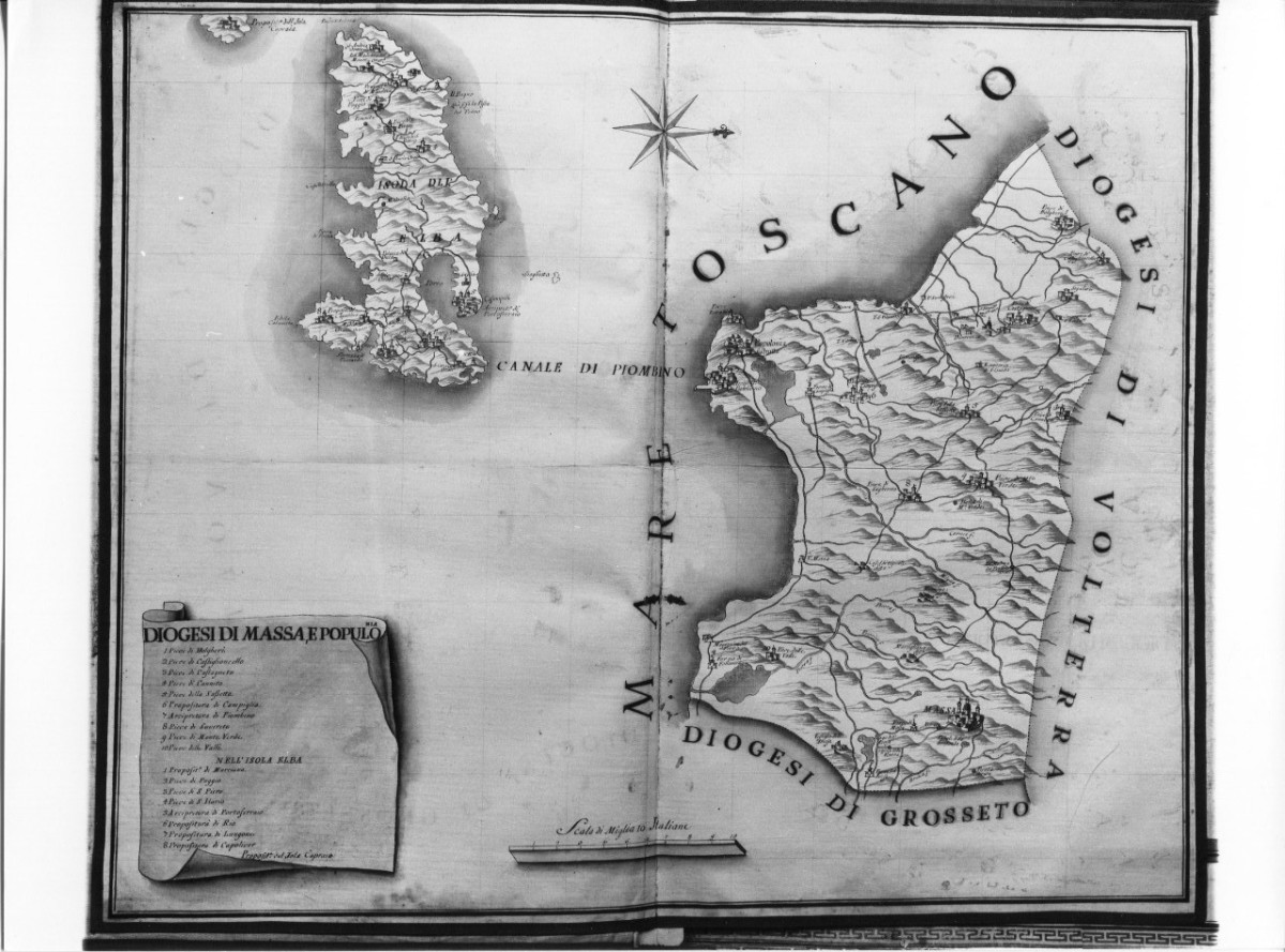 Diogesi di Massa e Populonia, carta geografica della diocesi di Massa Marittima e Populonia (cabreo) - ambito toscano (metà XVIII)